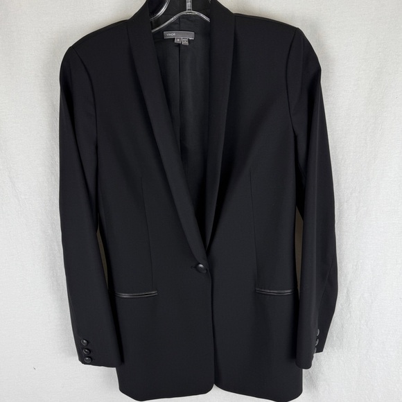 Vince Women's Wool Black Blazer with Leather Accents - Picture 1 of 5